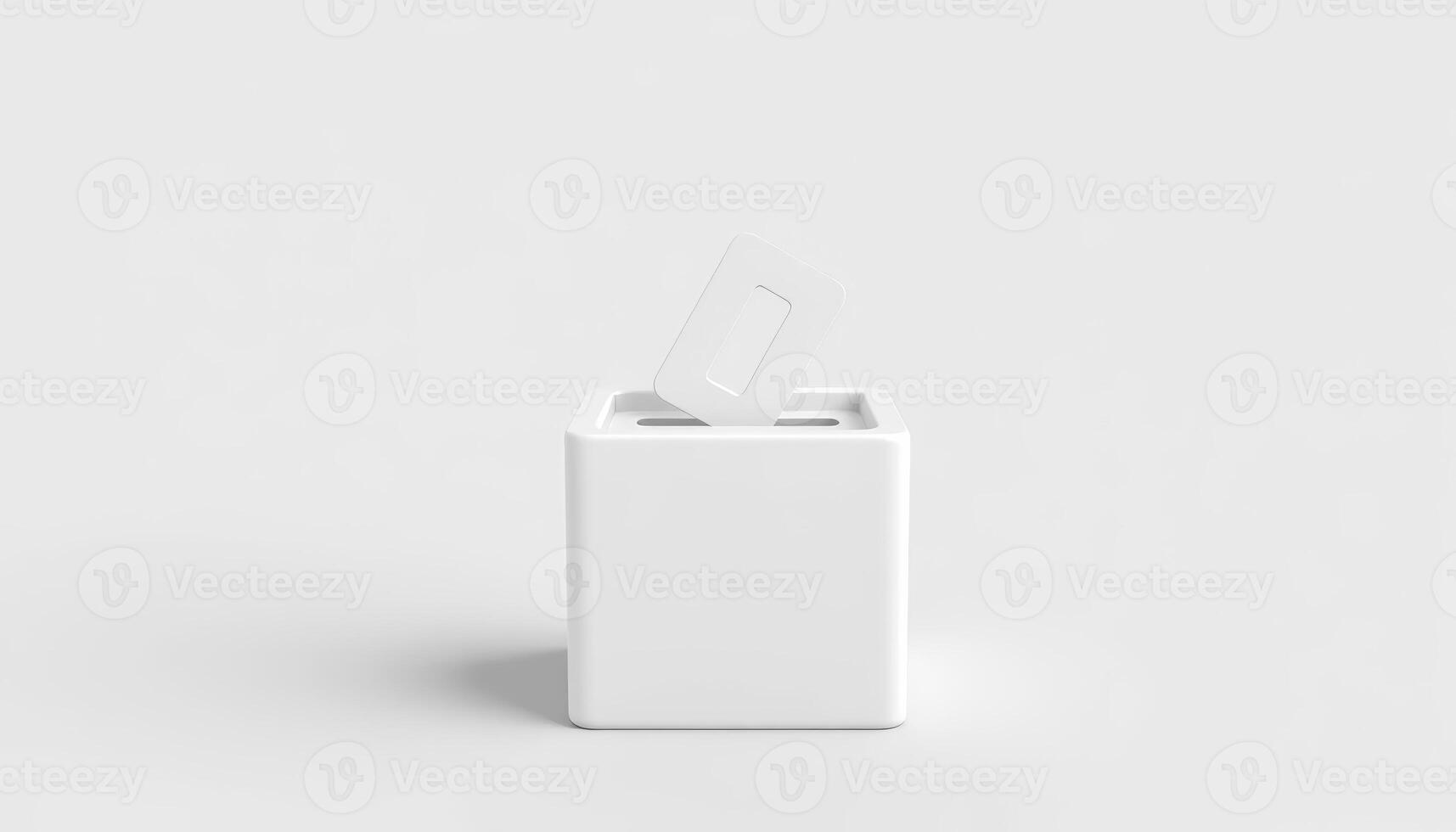 A white ballot box with a card being inserted, representing elections or voting processes. Useful for civic engagement and democratic themes. photo