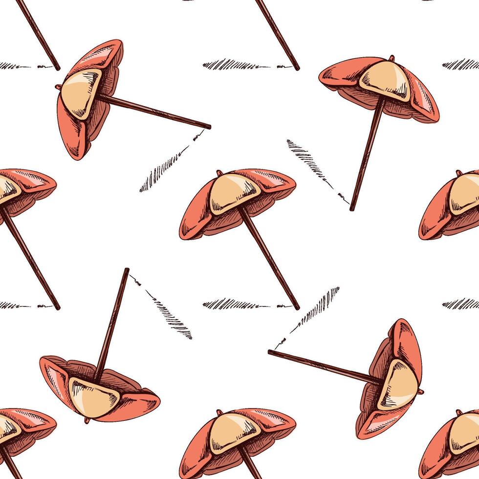 Seamless pattern with beach umbrellas in hand drawn sketch vintage style vector