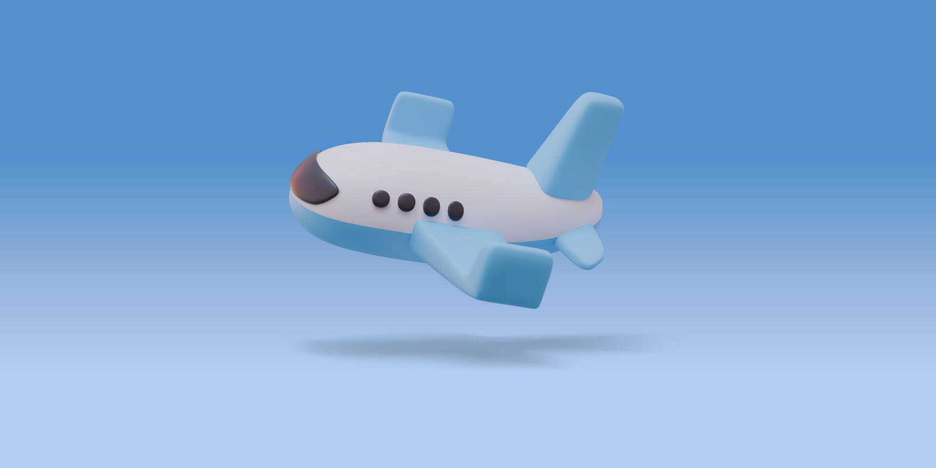 3D Stylized Airplane. Travel Concept, Transport object. White Plane with Blue Wings. Time to Travel vector