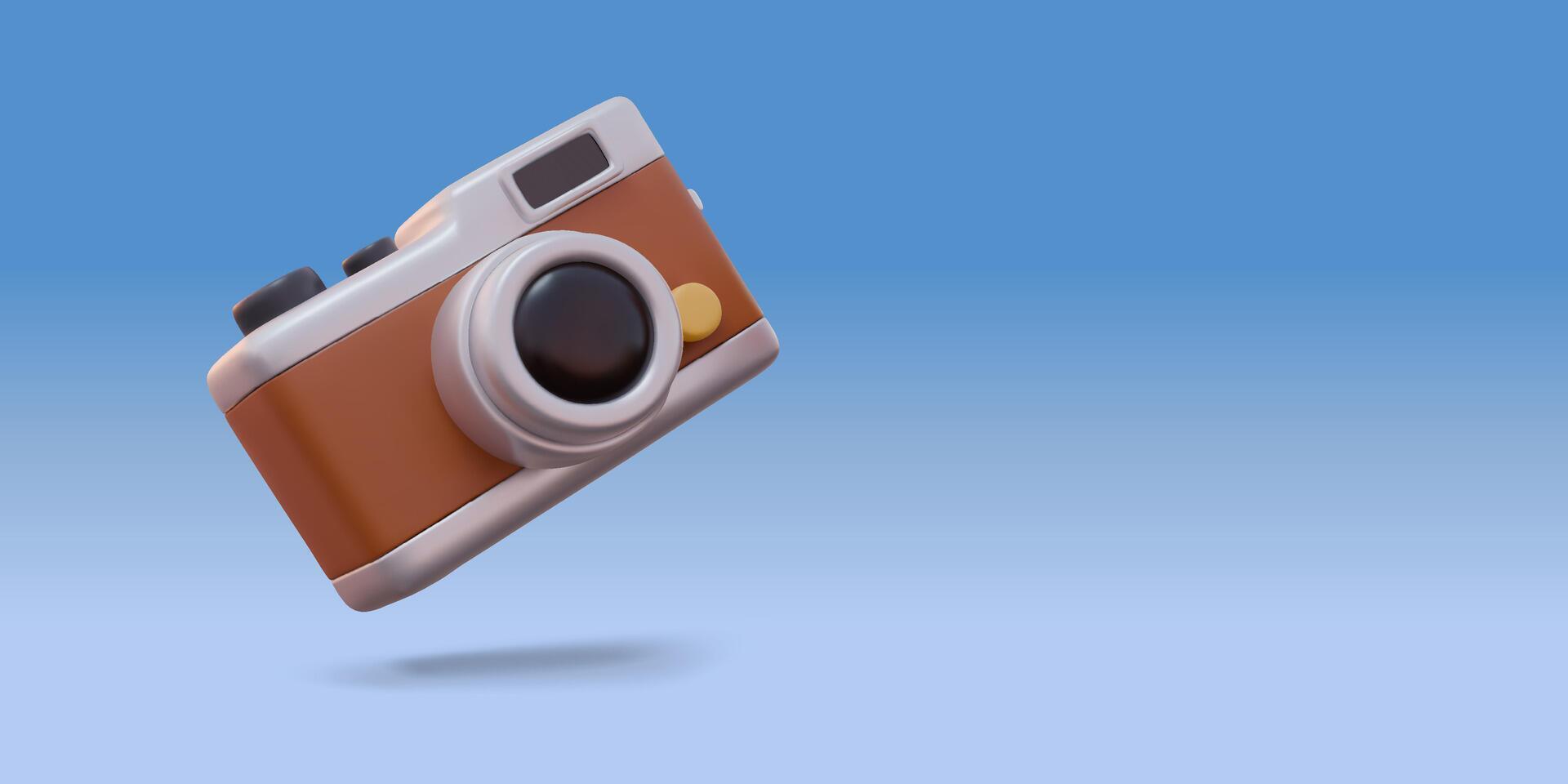 3D Icon Retro Vintage Photo Camera with Shadow. Capture memories Summer Time to Travel. stylized illustration vector