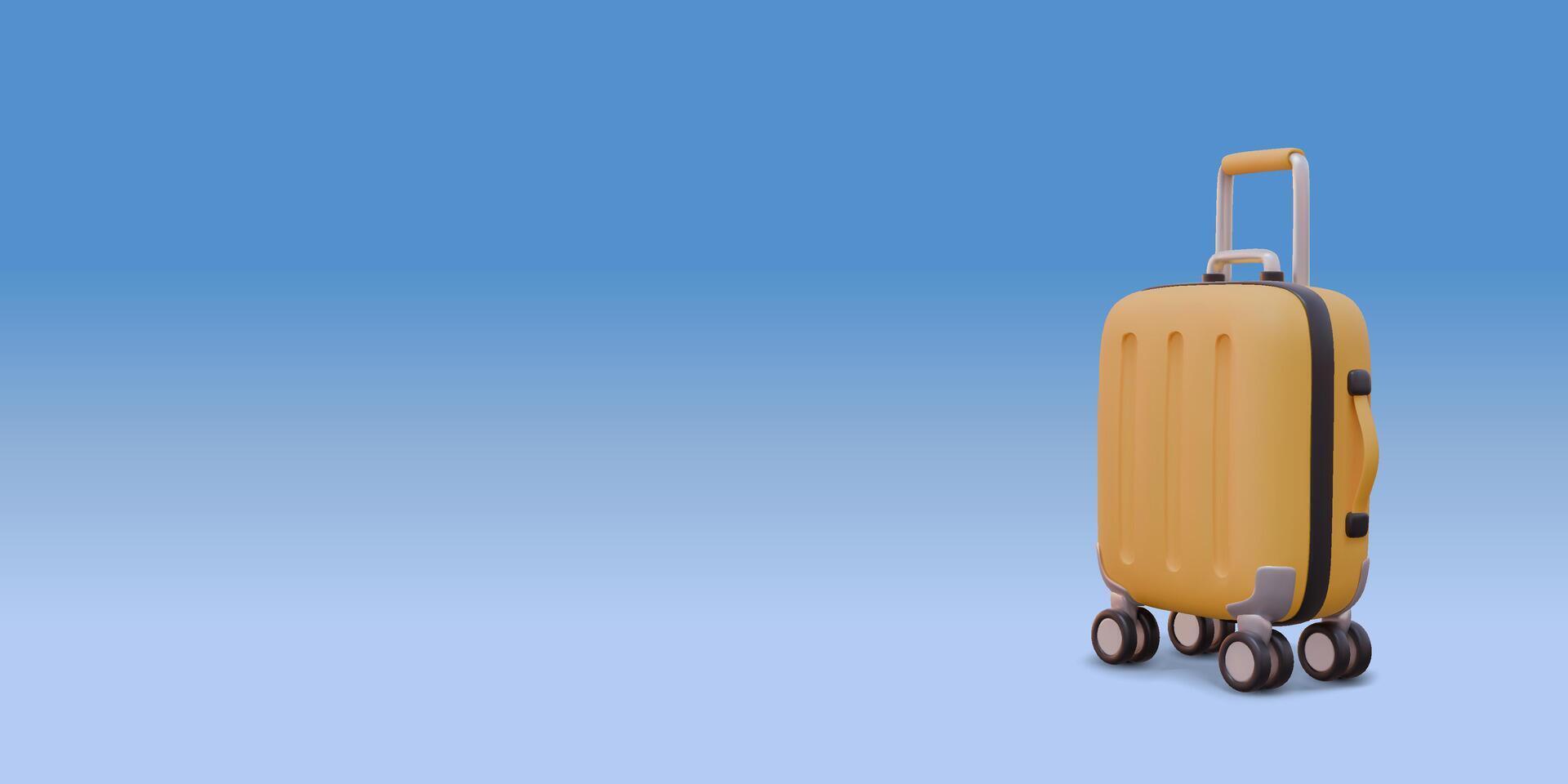 3D Yellow Suitcase Luggage. Travel Object, Pack things. Time to Travel. illustration on gradient background vector