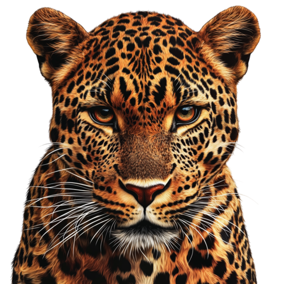 Majestic leopard portrait with fierce expression and detailed fur texture for wildlife graphy themes png