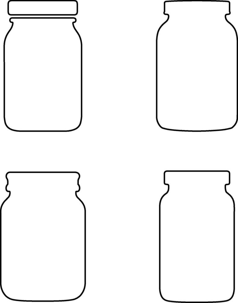 Jar Line Art Silhouettes Set - Simple Outline Illustration on White Background vector