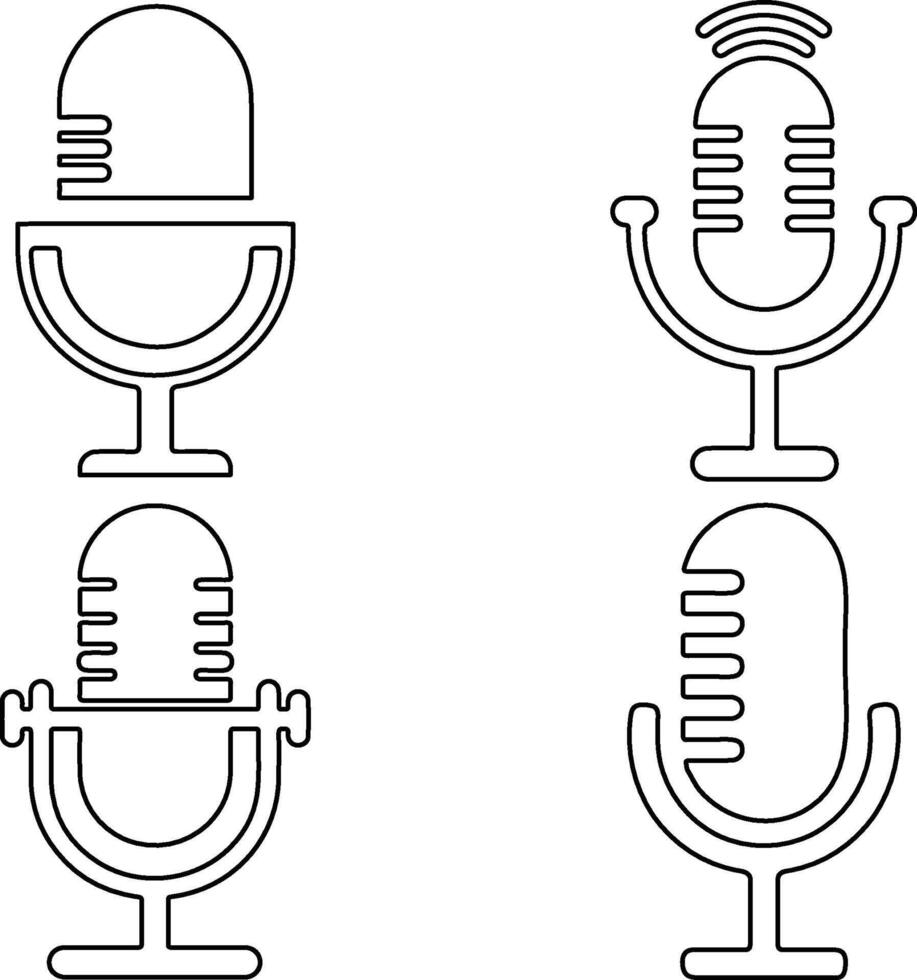 Set of Microphone Silhouette Line Art, Minimalist Audio Equipment Illustration on White Background vector