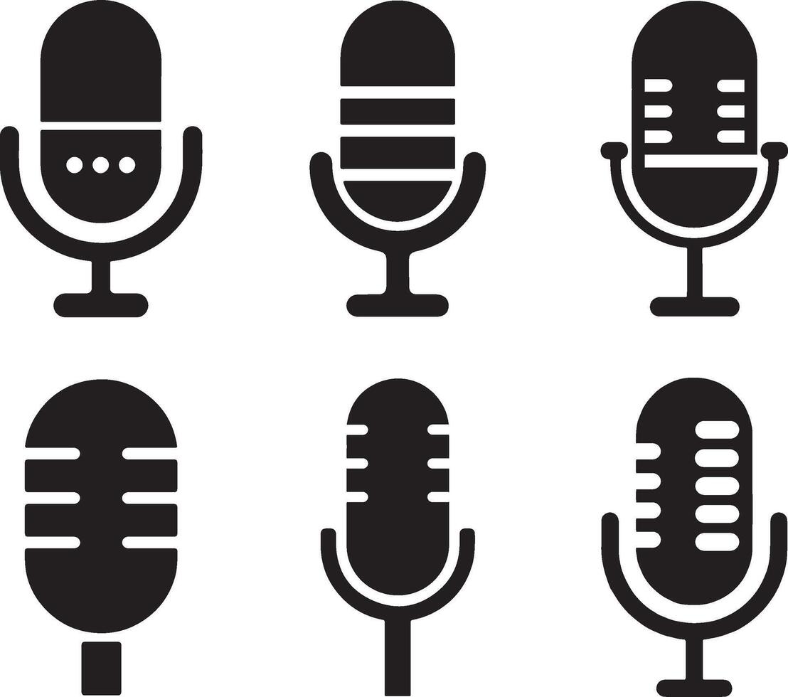 Set of Microphone Silhouette, Black Minimalist Design on White Background vector