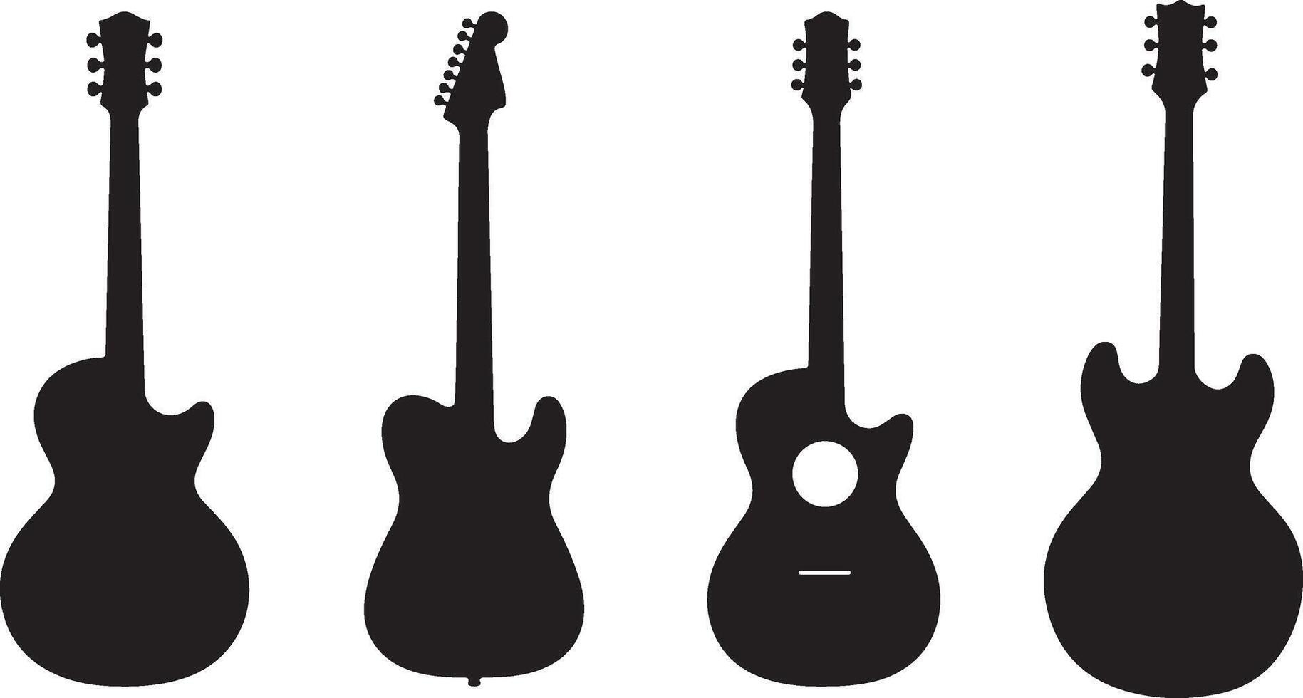 Set Of Guitar Silhouette Logo, Black Illustration On White Background vector