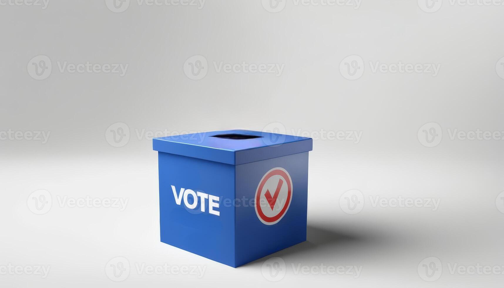 Blue voting box with check mark symbol. Represents elections, democracy, and the voting process. Used for political campaigns and public opinion polls. Encourages civic engagement photo