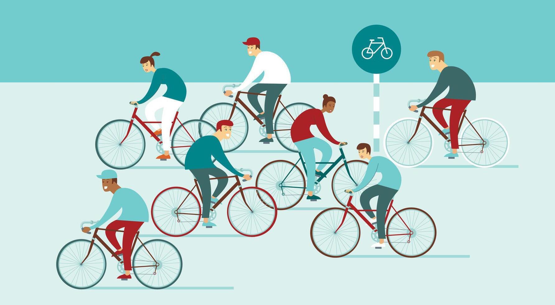 People riding bicycles in a group on a road vector