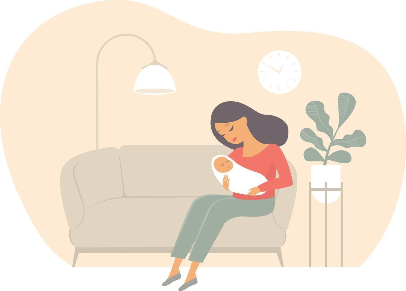 A woman is holding her baby while sitting on a couch vector
