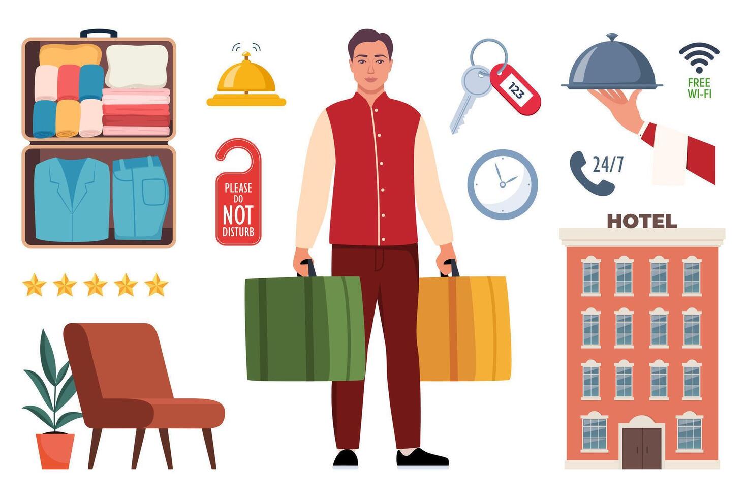 Hotel and Hospitality icon set. Lodging. Restaurant and hotel vector