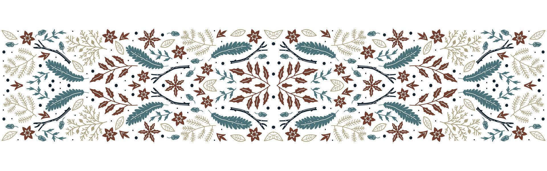 Colored seamless horizontal pattern with pine cones, branches vector