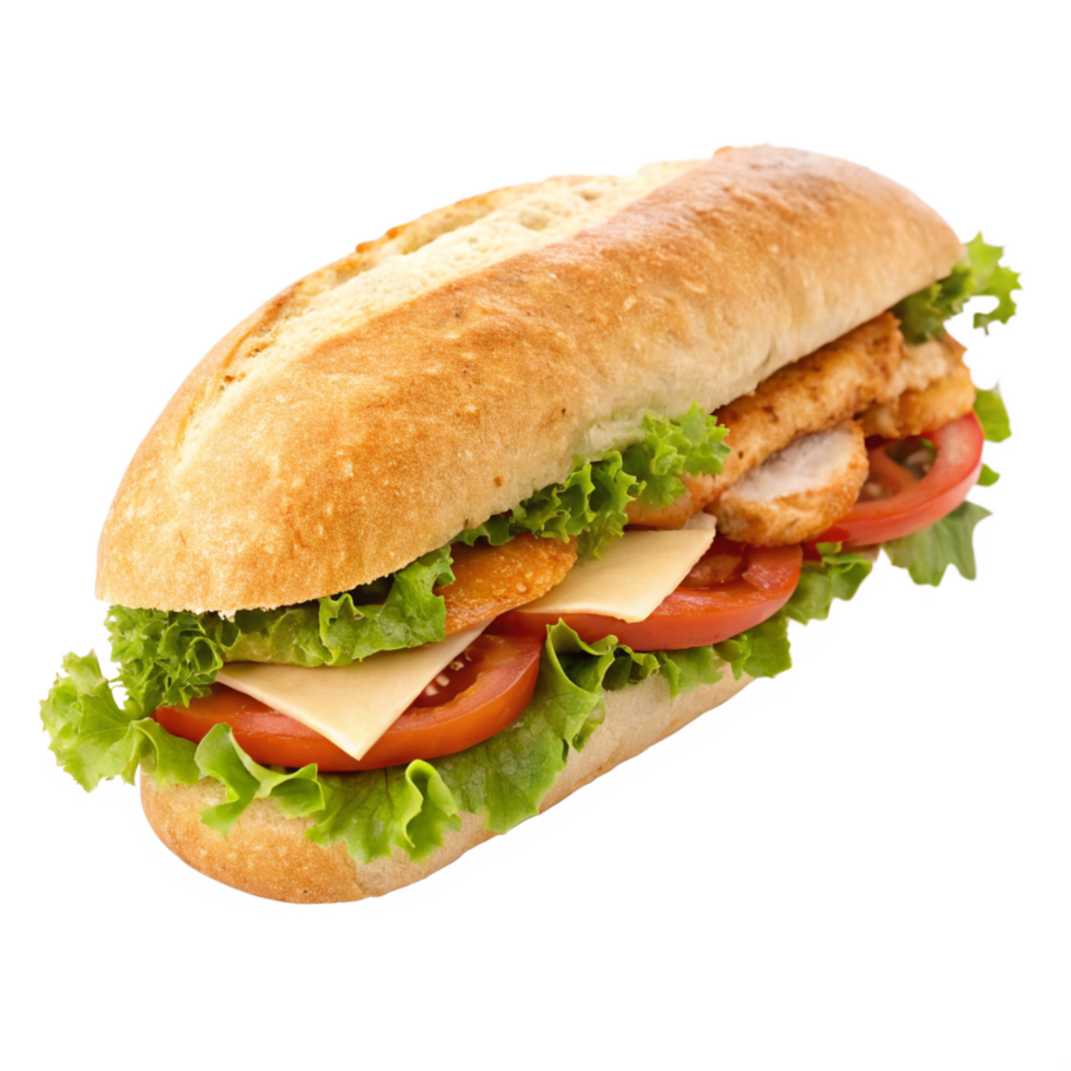 Delicious Chicken and Cheese Sub Sandwich with Fresh Lettuce and Tomato png