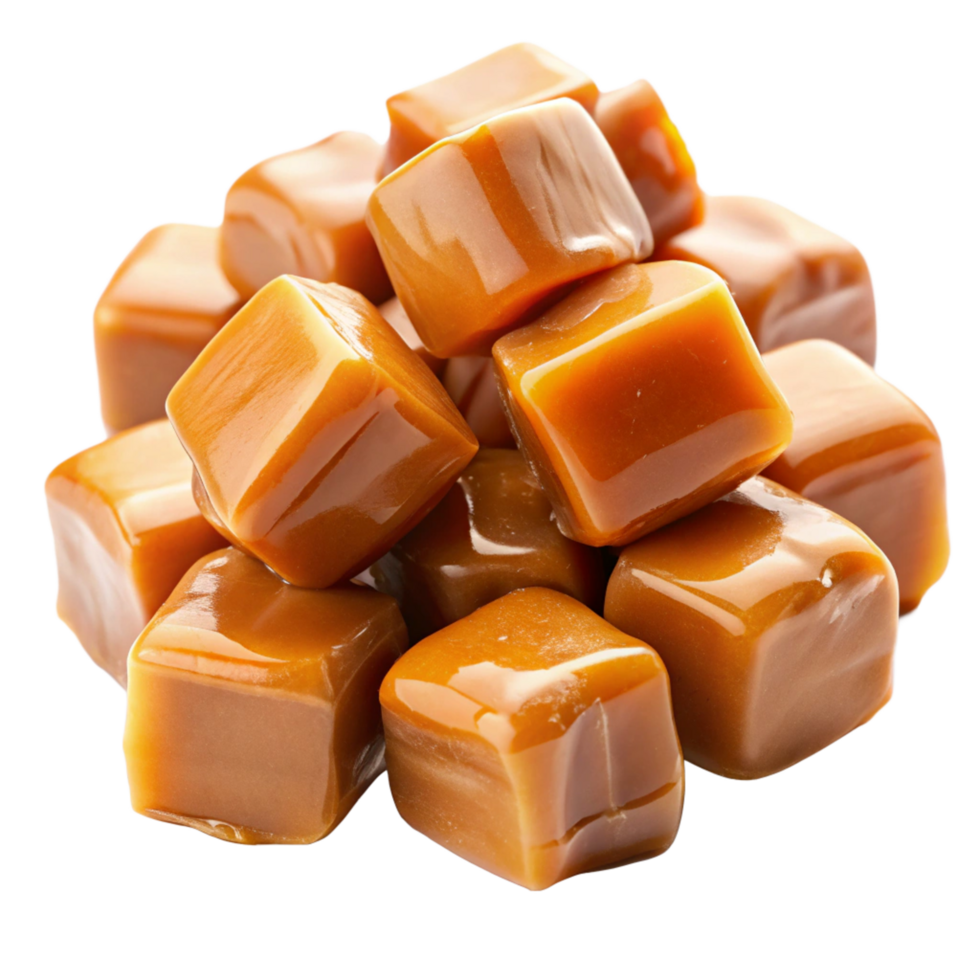 A Delicious Pile of Shiny Caramel Candies Cubes Sweet Treats png
