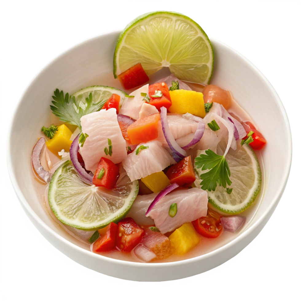 Delicious Peruvian Ceviche with Fresh Fish Mango Red Onion and Lime png