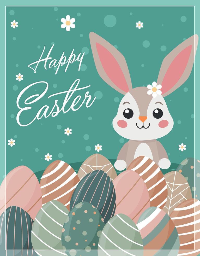 Cute Easter Bunny with Festive Eggs vector