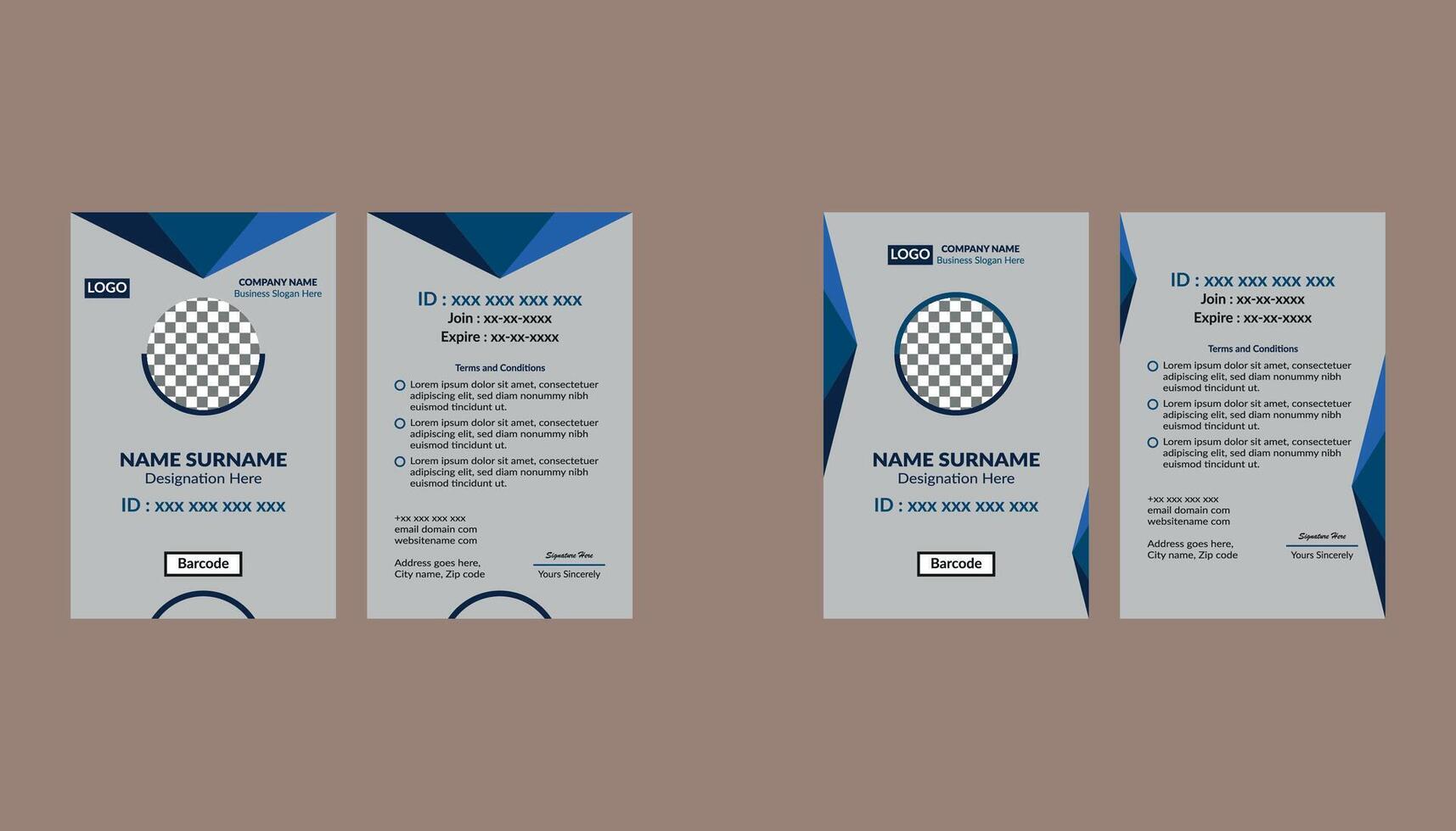 Modern ID Badge Design in Bundle. Dynamic Template Display for Promotional Campaign. vector