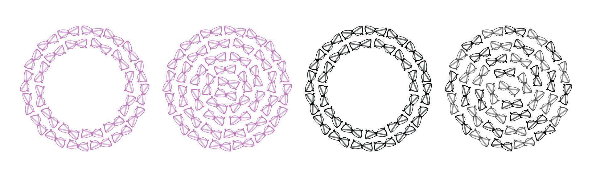Transparent lens Eyeglasses Lilac and Dark Circular Frames and Backgrounds Set 4 Copy space Template. Isolated illustration Thematic cards or web promo banner, leaflets, print materials or tags vector