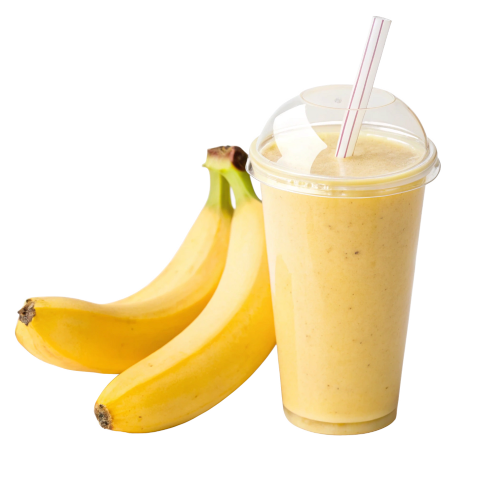 Delicious Banana Smoothie in a Plastic Cup with Fresh Bananas png