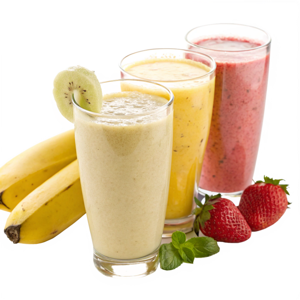 Delicious and Refreshing Fruit Smoothies Banana Kiwi Strawberry and Mango png
