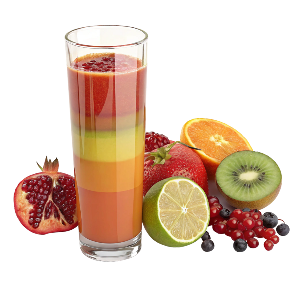 Refreshing Layered Fruit Juice with Pomegranate Strawberry Orange Kiwi and Berries png