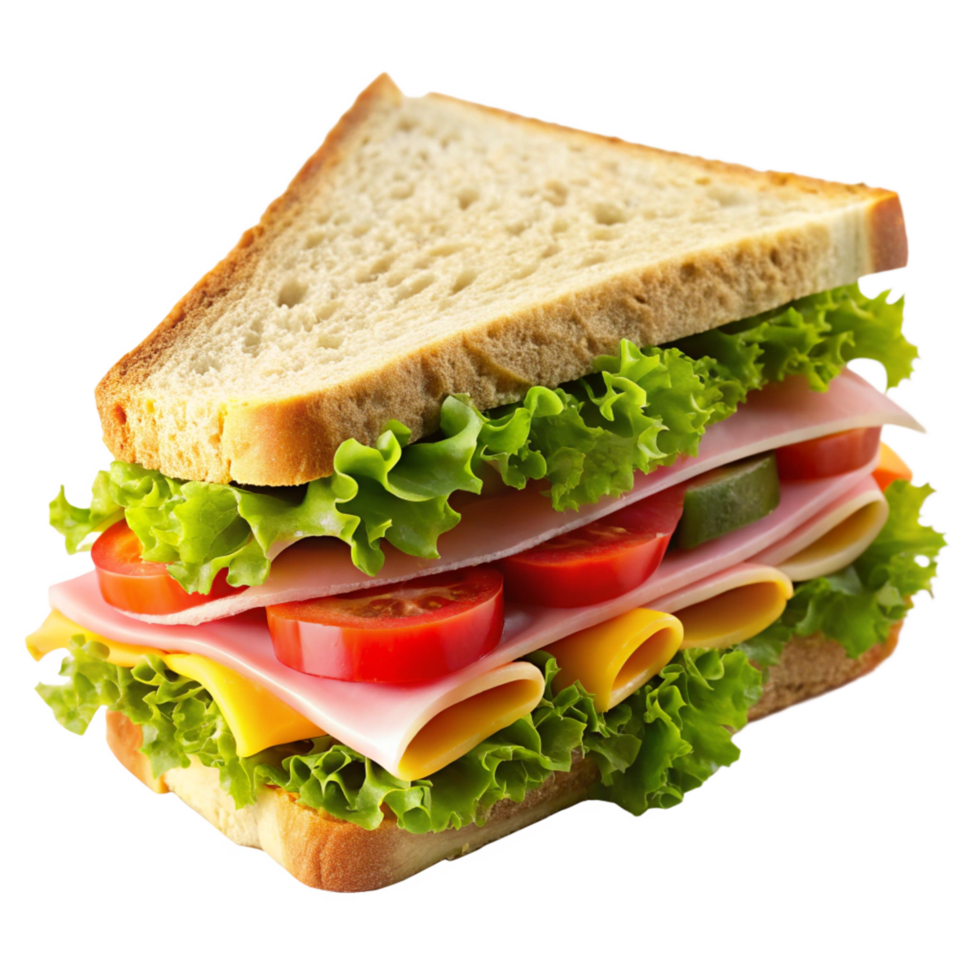 Delicious Ham and Cheese Sandwich with Fresh Vegetables and Crusty Bread png