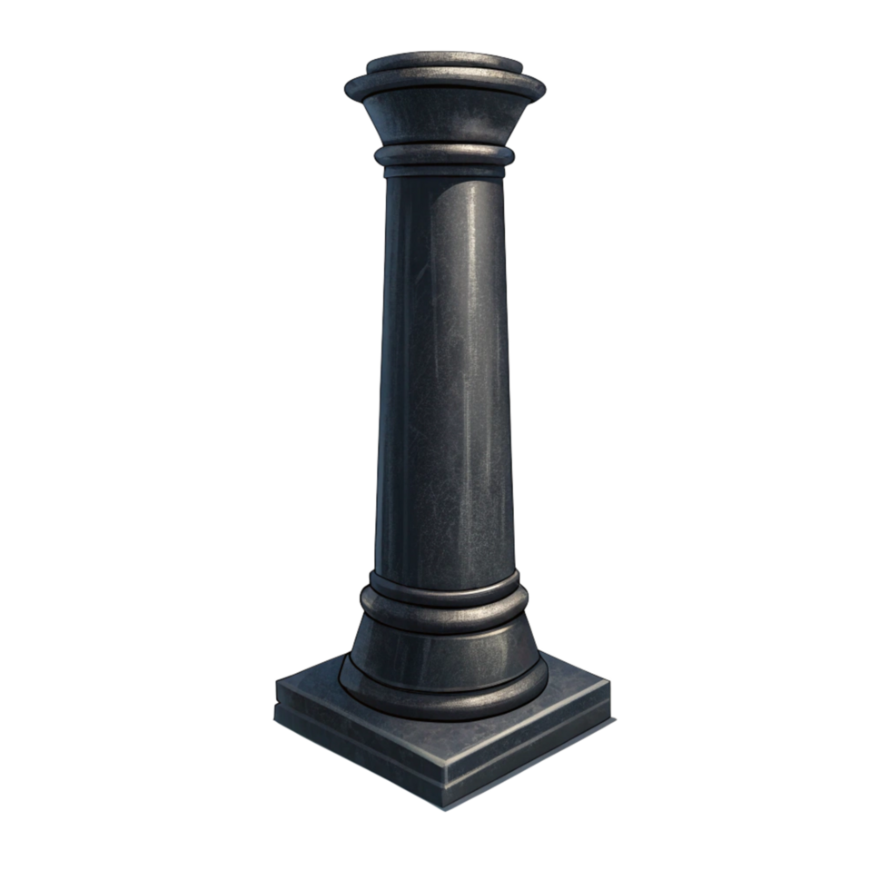 Dark Grey Stone Column with Square Base and Detailed Capital png