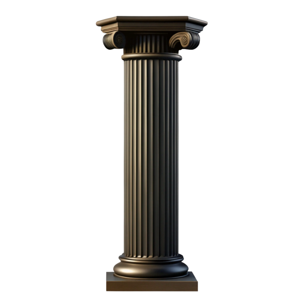 Dark Bronze Classical Column with Fluting and Capital on a Square Base 3D Render png