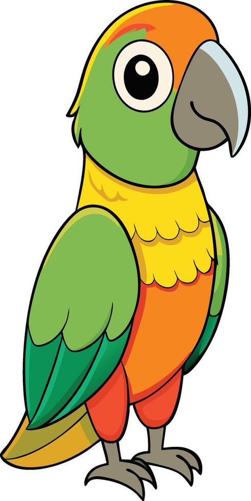 A cartoon parrot with green, orange and yellow feathers vector