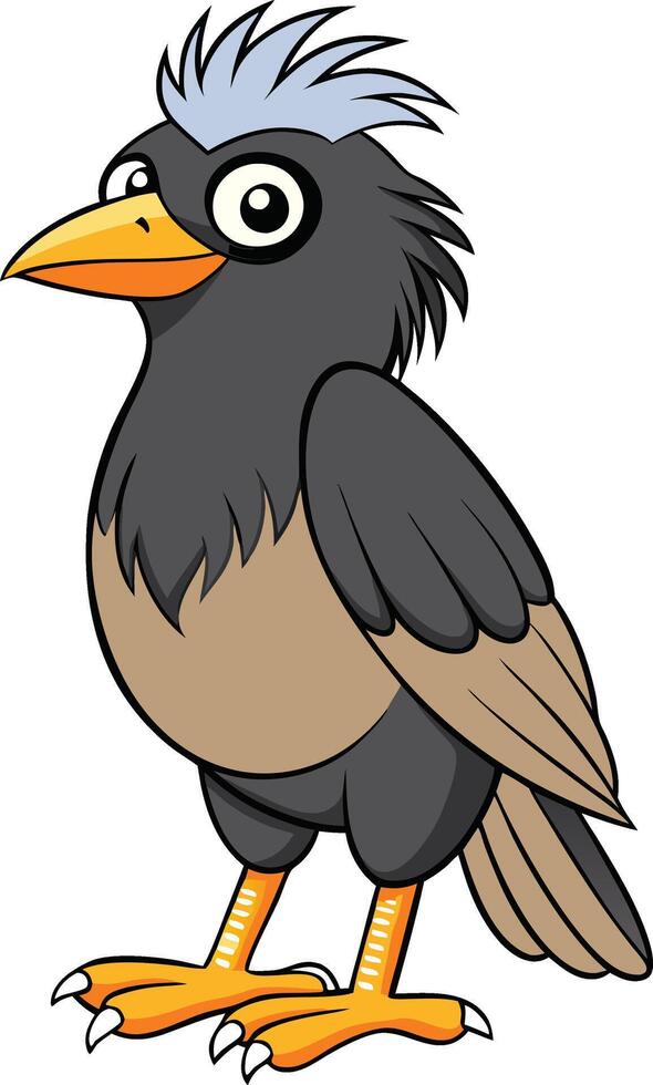 Cartoon bird with grey feathers and blue eyes vector