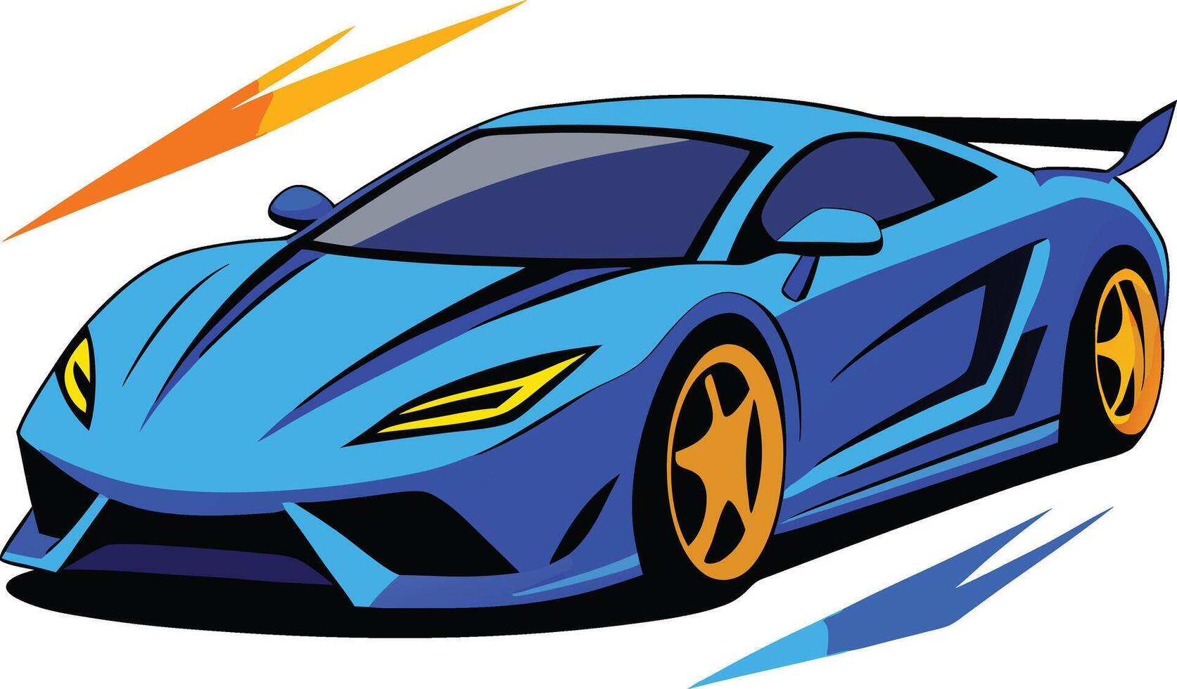 A cartoon car with a blue body and orange wheels vector