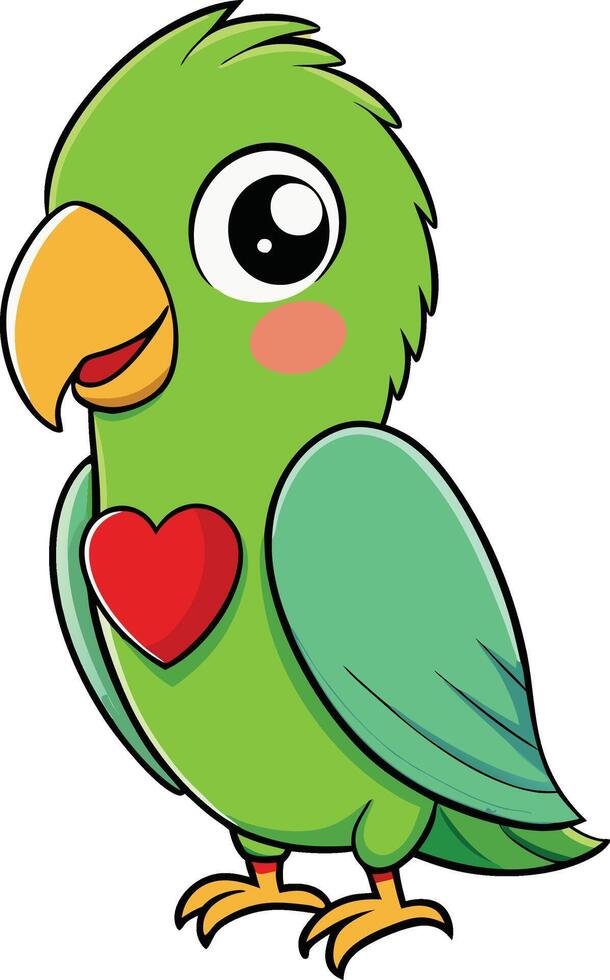 Cartoon green parrot with heart vector