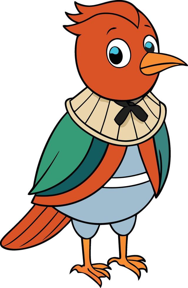 A cartoon bird with a red and green dress vector