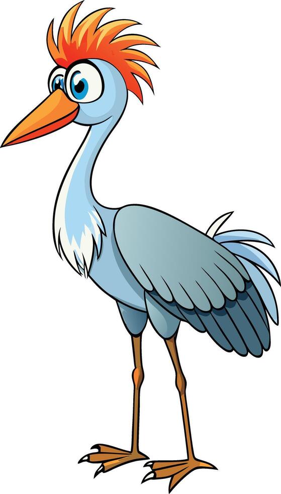 A cartoon blue heron with orange feathers vector
