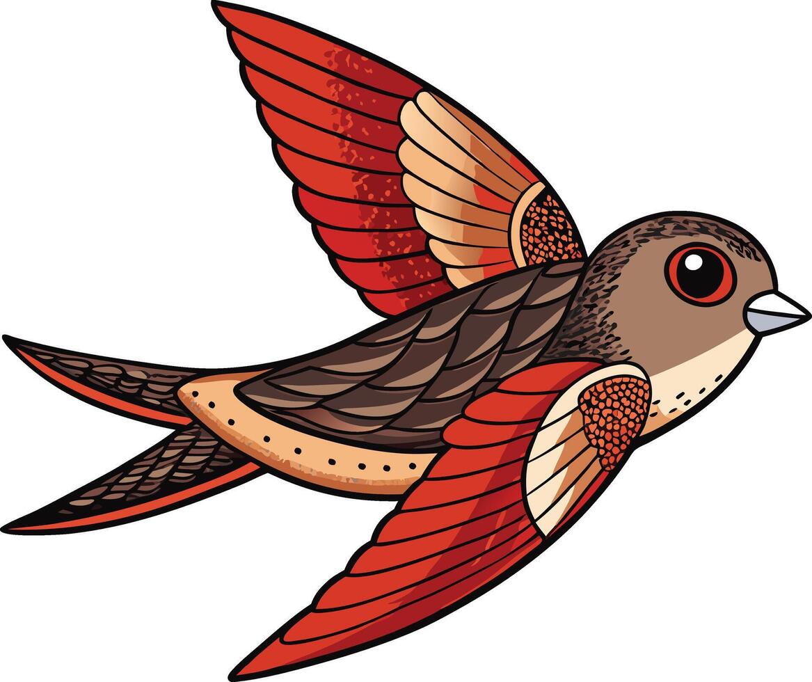 A cartoon bird with red wings and brown feathers vector