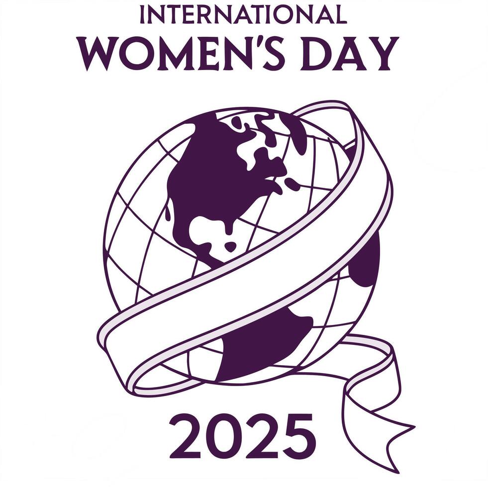 International women's day logo with a ribbon and globe vector