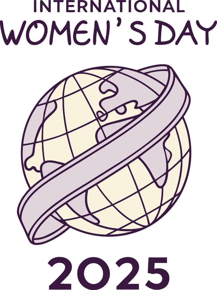 International women's day logo with a globe and ribbon vector
