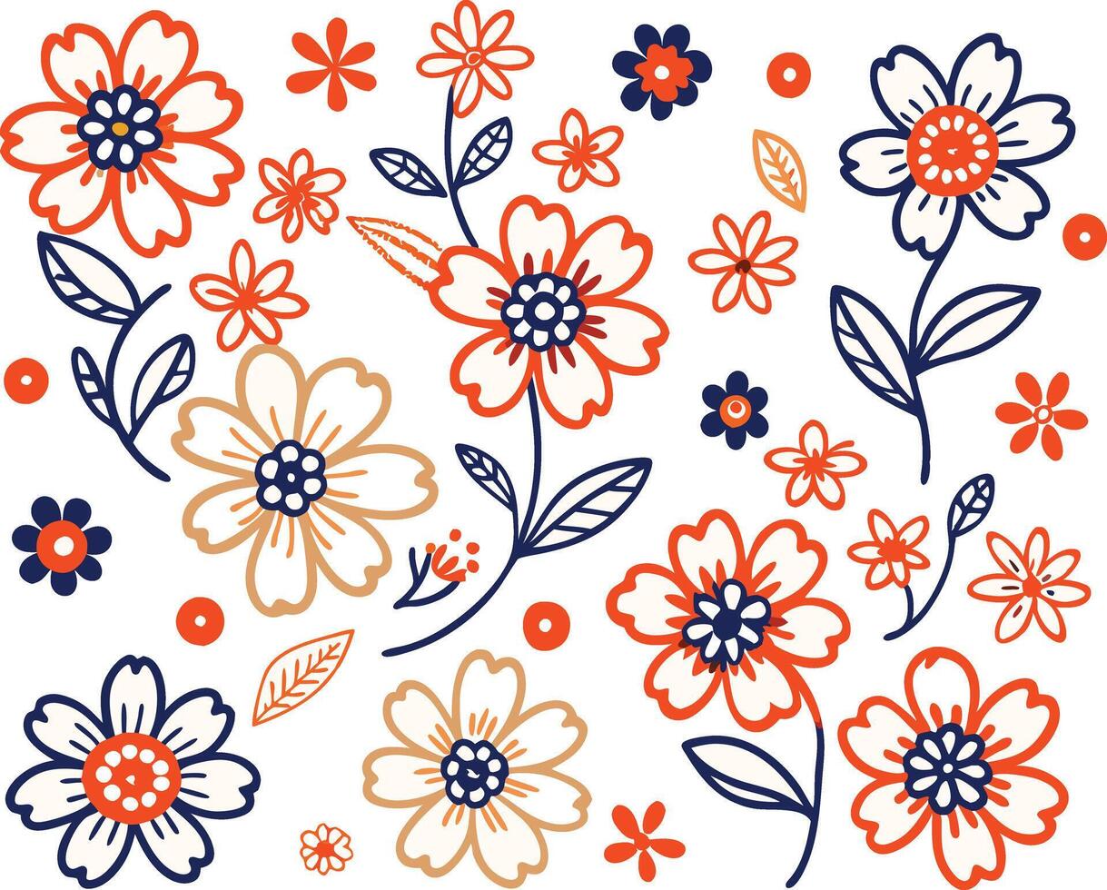 Floral pattern in orange and blue vector