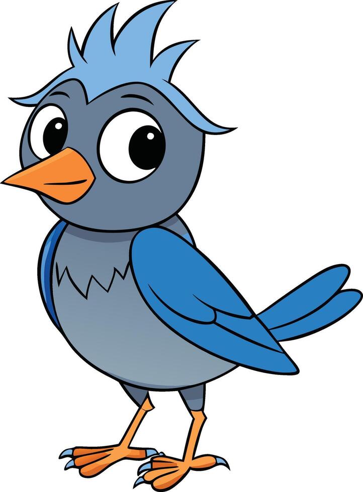 Cartoon bird with blue feathers and orange beak vector