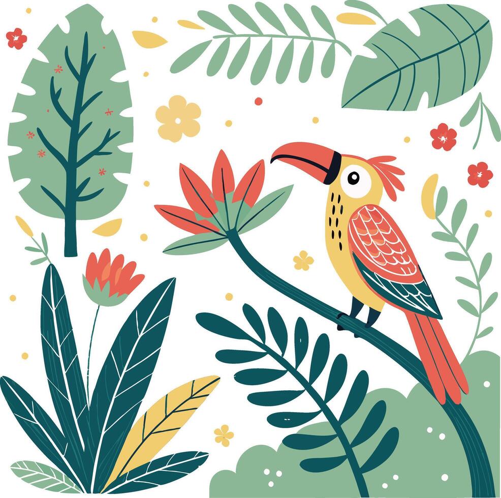 Tropical bird in the jungle illustration vector