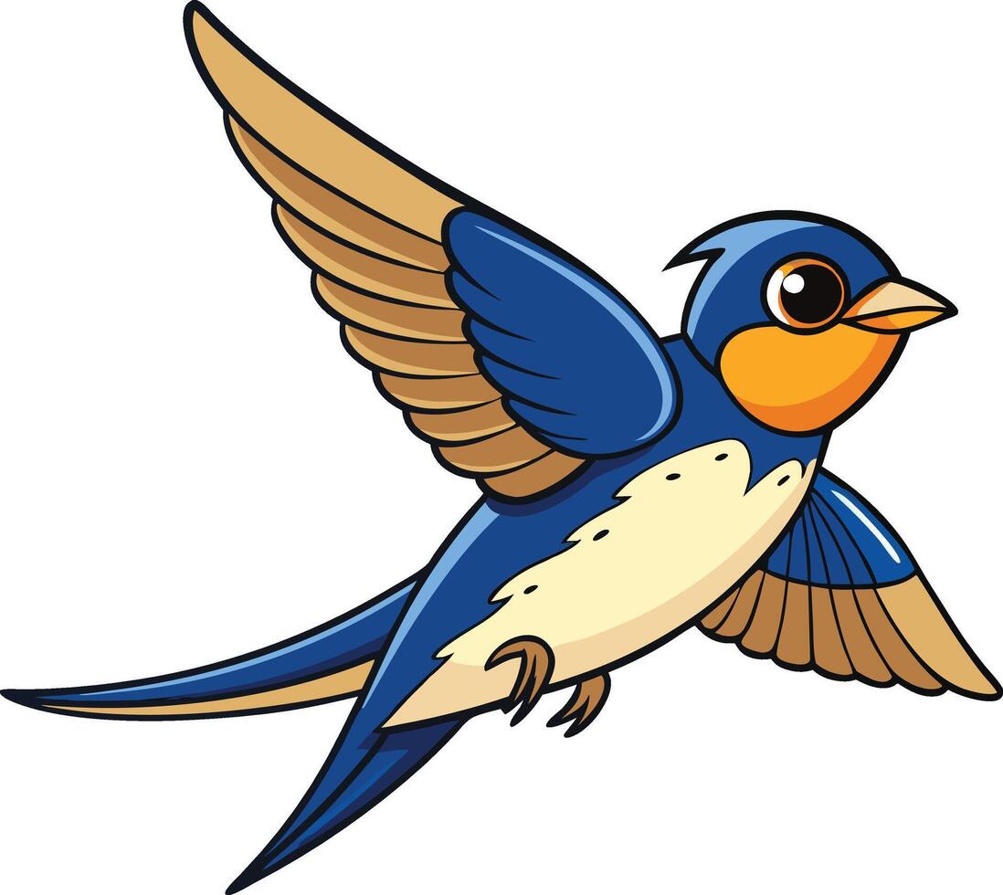 A cartoon blue and yellow swallow flying vector