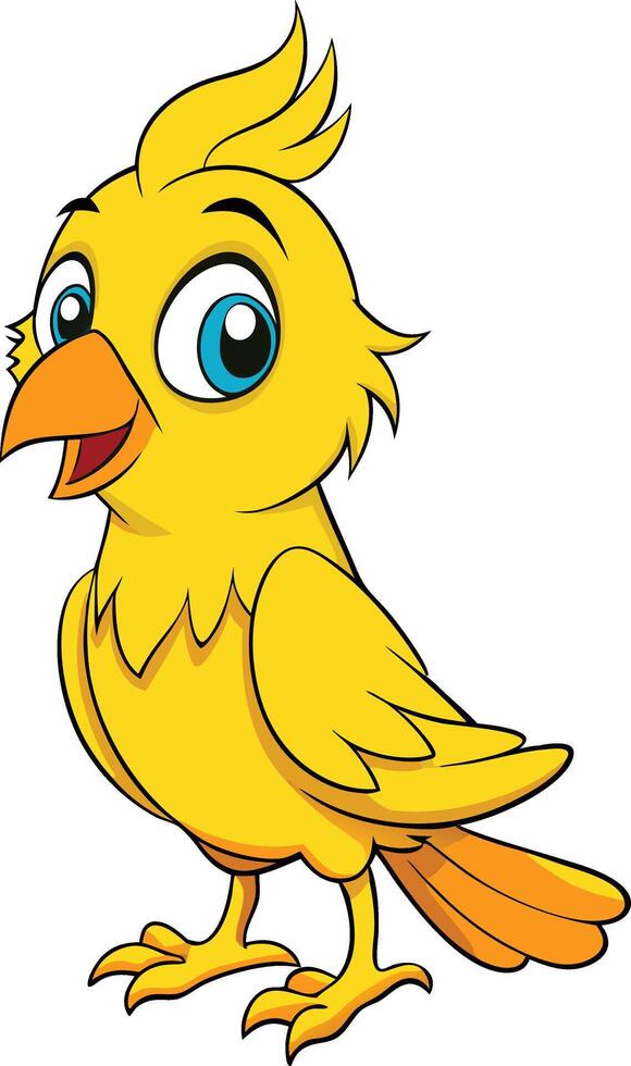 Cartoon bird with blue eyes and yellow beak vector