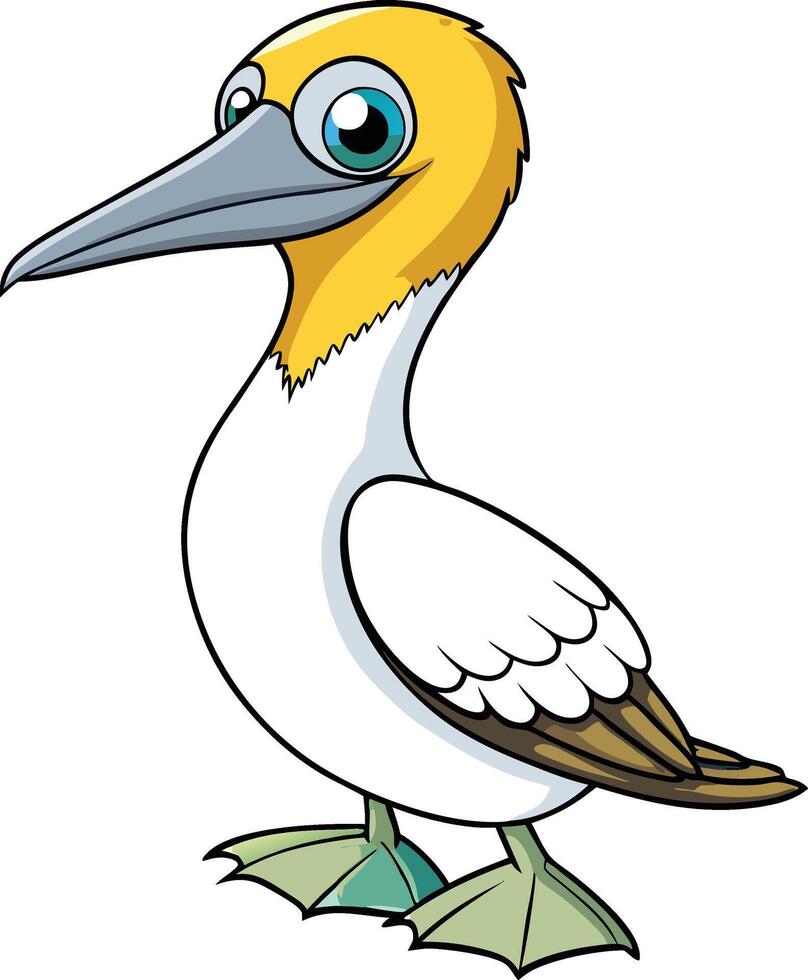 Cartoon bird with big beak and yellow eyes vector