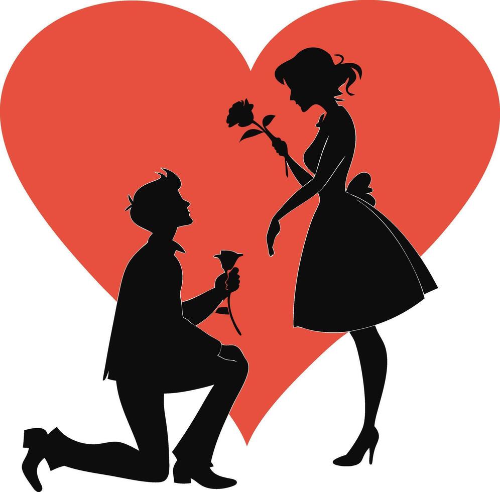 A man kneeling down to give a woman a rose vector