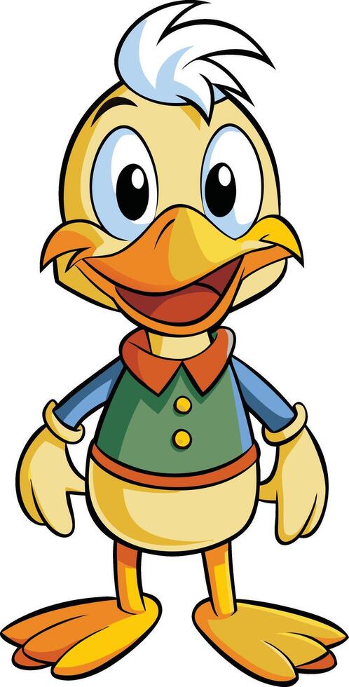 Cartoon duck with a green shirt and blue pants vector