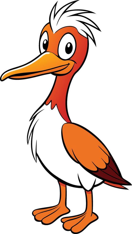 Cartoon bird with long beak and white feathers vector