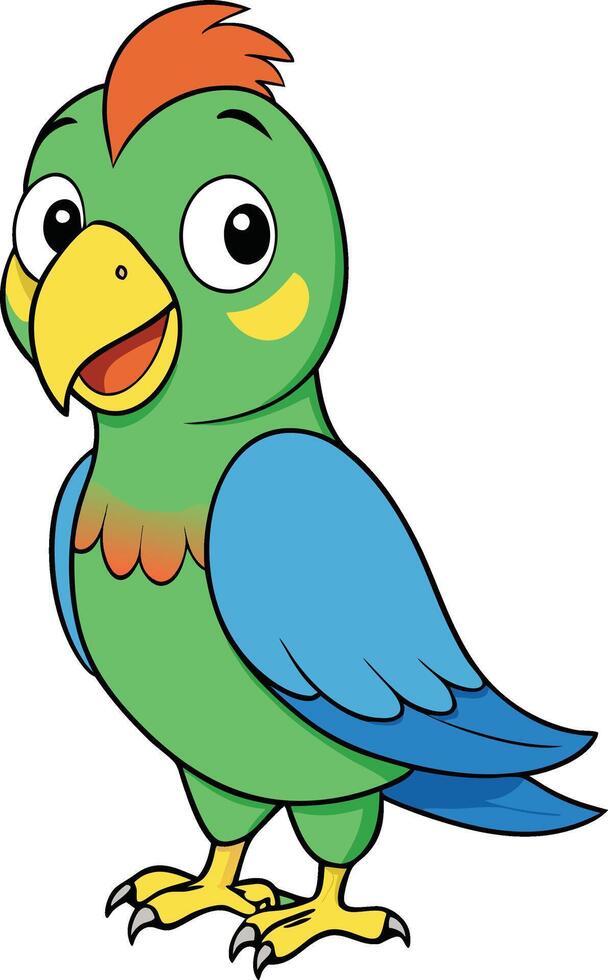 Cartoon parrot with orange beak and blue eyes vector