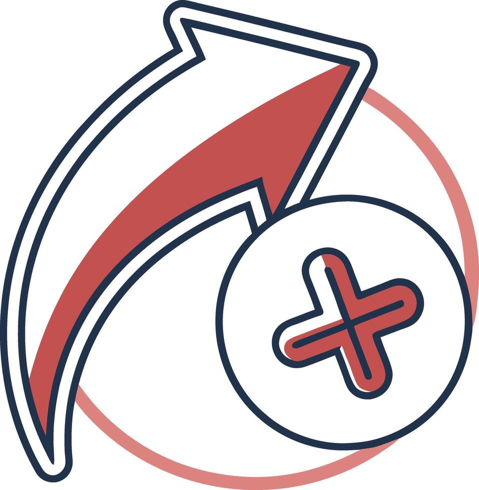 A red and white arrow pointing to a plus sign vector