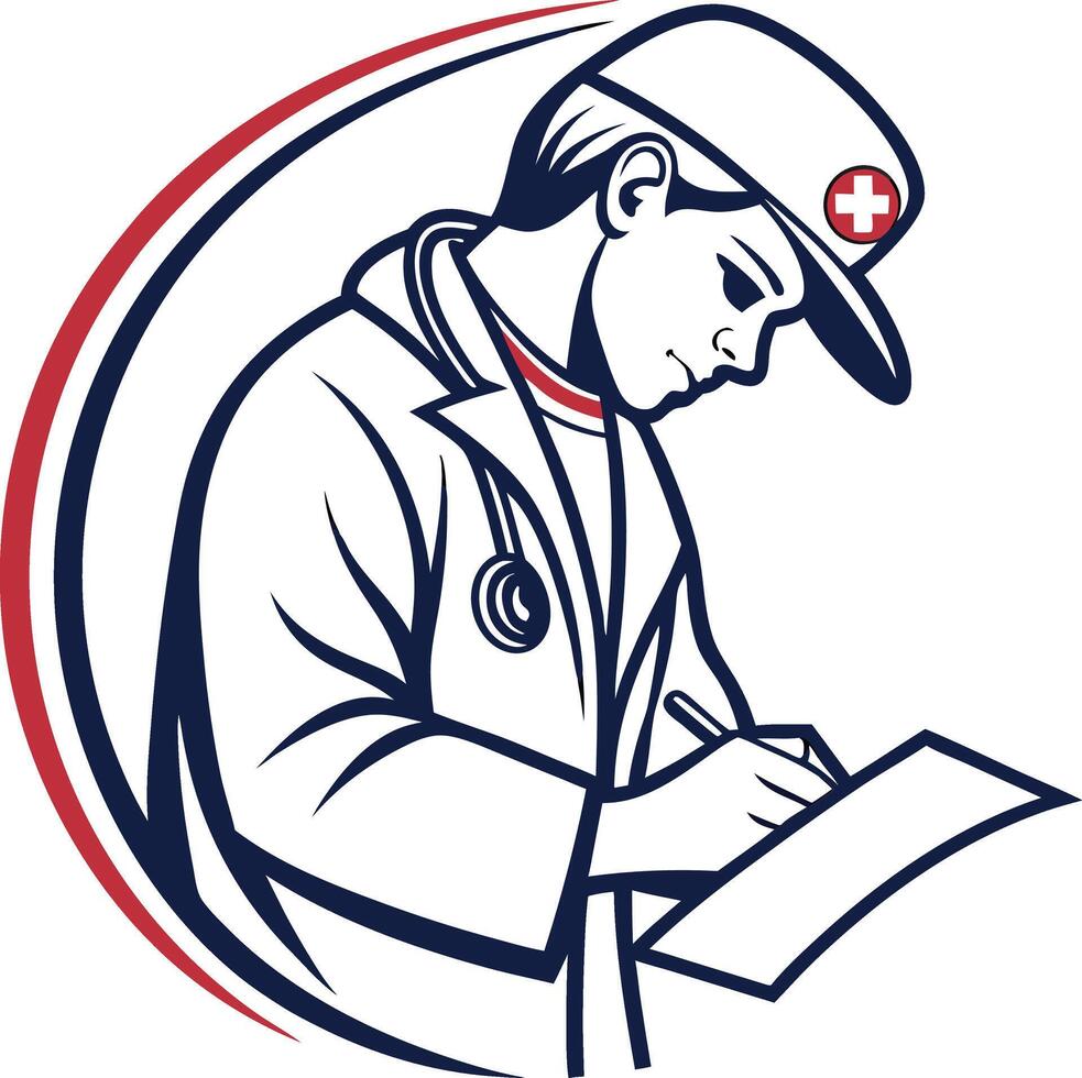A doctor writing on a clipboard vector