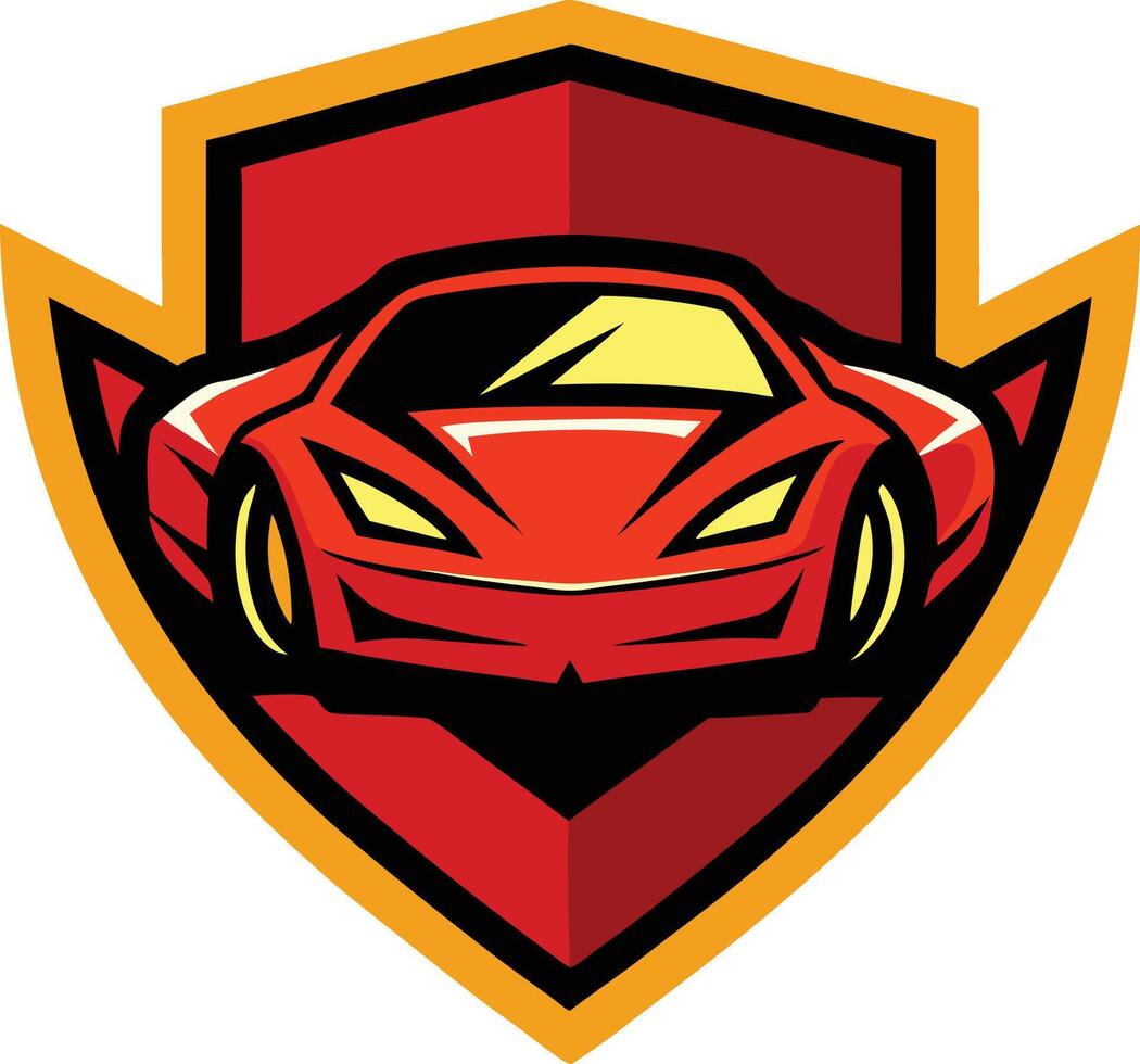 A red sports car on a shield vector
