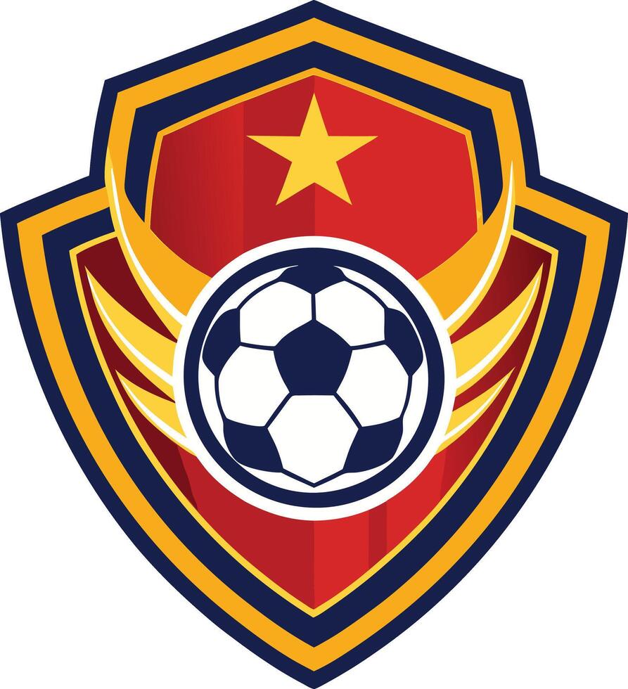 Soccer ball with wings and star on a shield vector